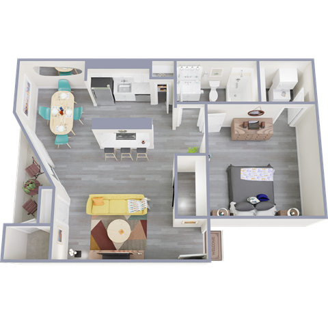 Floor plan for 1 bed, 1 bath, 778 sqft